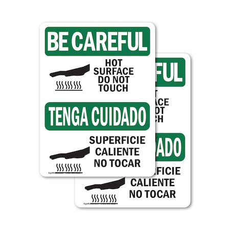 Signmission Hot Surface Sign, 7 in H x 5 in W, Vinyl Decal, Hot Surface Do Not Touch Bilingual OS-2PACK-BC-D-57-L-10029